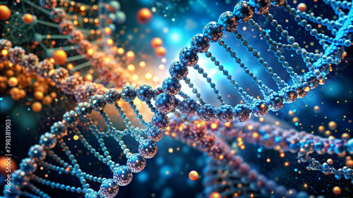 A visual representation of a DNA double helix with molecular detail.