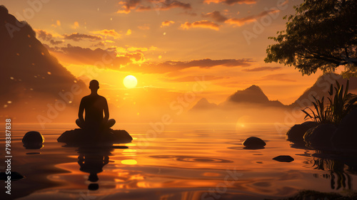 serene and peaceful scene, with the person looking upward or engaged in a prayerful gesture, conveying a sense of spiritual connection