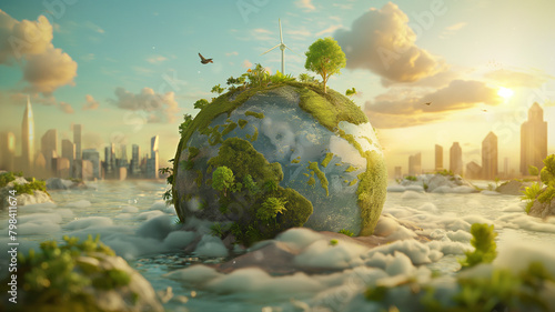 Climate change. Saving the planet, World Environment Day, bio technology, a city on planet.Ecology concept