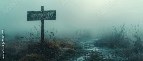 Through the mist, you glimpse a blank signpost, waiting for directions to be written.