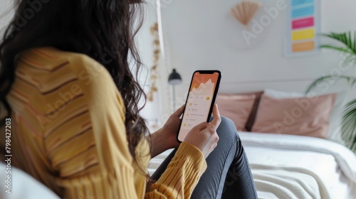 A woman consulting a fertility app on her smartphone, tracking ovulation for planning pregnancy