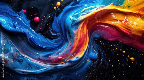 A colorful painting with a blue and orange swirl