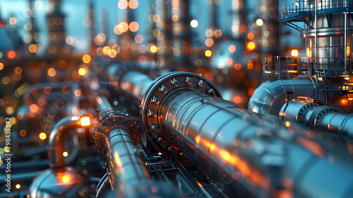 Intricate Labyrinth of High-Powered Oil Refinery Pipelines and Equipment