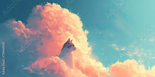 Cat on a cloud with surrealistic