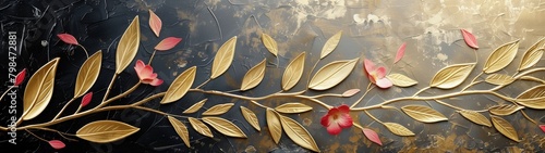 Feathers adorn wall and beach amidst natural backdrop, featuring leaves, flowers, branches, and intricate designs in vibrant colors, embodying beauty and growth in seasonal transition, illustrating 