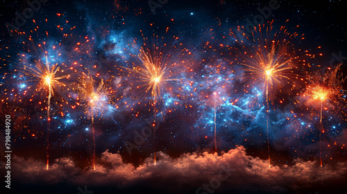 Fireworks at night sky, Fireworks, city 