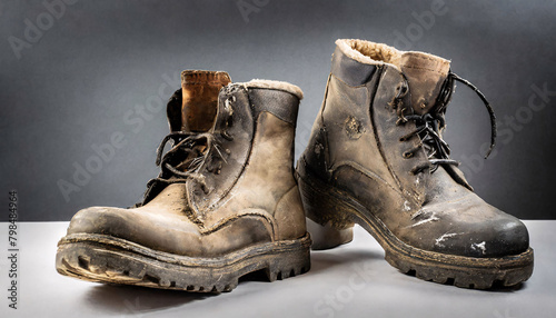 Dirty boots, sweaty and odorous from long walks and an active lifestyle, need cleaning and odor removal.