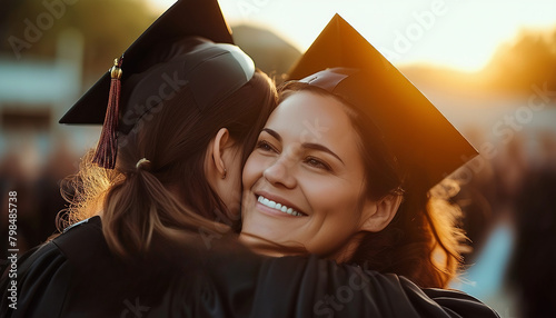 Celebrating Success: Proud Mother and Daughter Share Emotional Graduation Hug