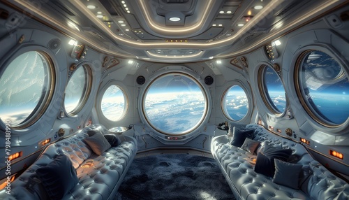 Space Tourism Experience, Visualize the experience of space tourists during a zero-gravity flight