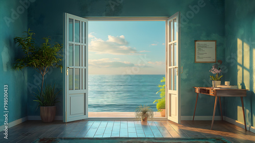 Serene Ocean View from a Modern Tropical Home Interior