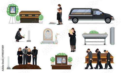 Set of clip art for funeral on white background