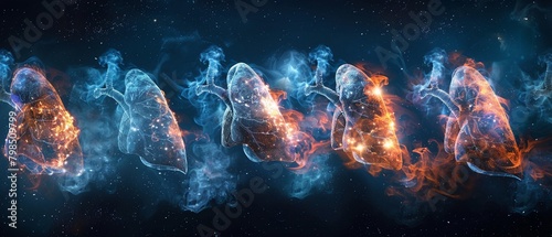 A sequence of images depicting different stages of lung recovery after quitting smoking