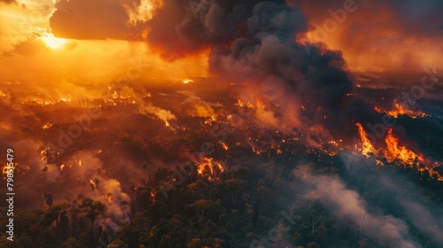 Forest Fire: Consequences of Poor Environmental Management and Climate Change - Vast Forest Engulfed in Flames and Smoke