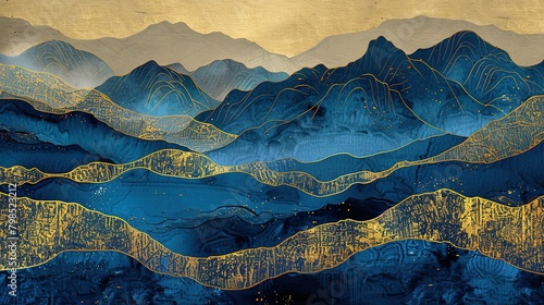 New chinese style meticulous landscape painting with gold UHD wallpaper