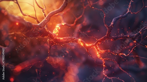 A dramatic lighting effect on an artery model, highlighting the intricate branching network with a focused beam of light. 