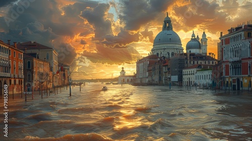 Venice, Italy - Historic City Flooded with Water Reaching Windows of Ancient Buildings