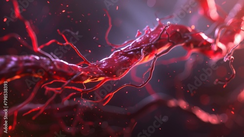 A photorealistic image of a pulsating artery beneath the skin, emphasizing the rhythmic flow of blood with a slight blur effect. 