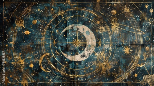 A tapestry depicting the constellations of the night sky each one infused with alchemical symbols and images. In the center the constellation . .