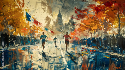 A painting depicting the strength and endurance of a marathon runner.