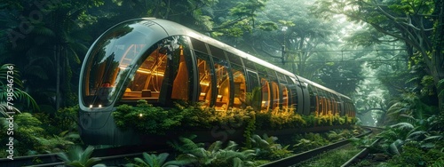 Futuristic AI-Driven Public Transport System in Lush Forest Environment - Eco-Friendly Technology