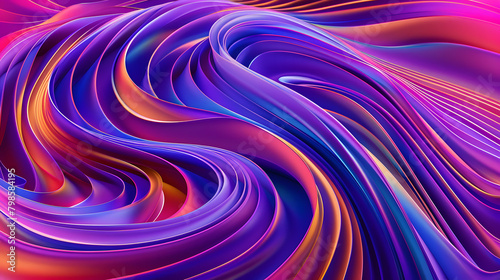 Abstract dynamic and modern illustration of colored lines that are folded into wave, executed in blue, orange, purple and pink colors