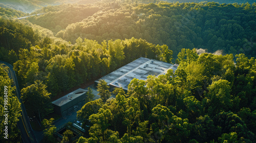 areal view photography of a hightech data center surrounded by beautiful forestry