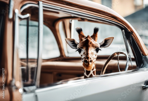 giraffe cute watercolor illustration car drawn hand isolated white background cabriolet drive joy wildlife travel play children card newborn design sweet hand drawn birthday boy transport