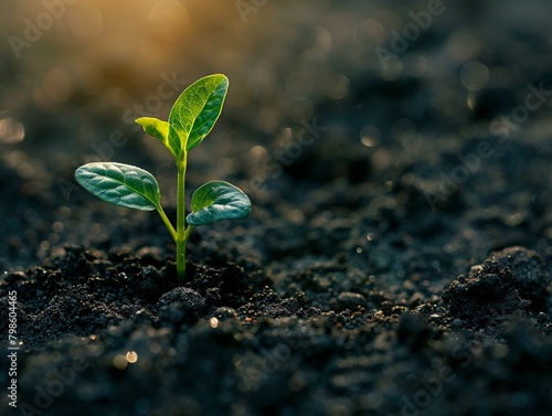 A seedling pushes through the dark earth, offering a space for text or design, making it an ideal image for Earth Day or natureinspired graphics 8K , high-resolution, ultra HD,up32K HD
