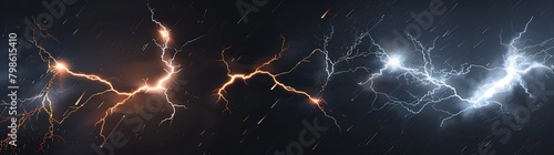 3 lightnings, one orange and the other white on a black background
