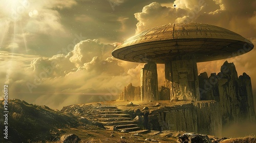 Ancient alien megalithic structure, artist's impression, theory
