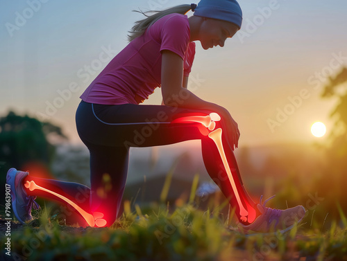 Jogger Probleme mit Knieschmerzen. Arthrose im Knie und Bein, Verschleiß durch zuviel Sport