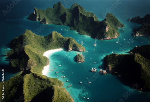 sea Aerial view south islands China beautiful Background Water Summer Travel Nature Landscape Clouds Blue Bird Ocean Tropical Park Vacation Holiday Environment Island Tourism Marine
