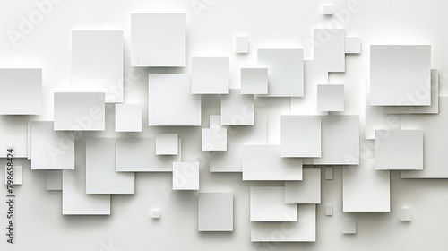  A white abstract background of interchangeable squares and rectangles, all similar in color, against a uniform white backdrop