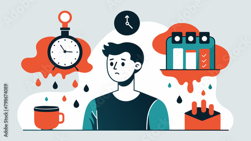 A series of ink drawings showing a persons perception of time with clocks and calendars melting and twisting.. Vector illustration