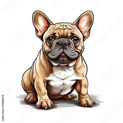 French Bulldog dog in cartoon style. Cute French Bulldog isolated on white background. Watercolor drawing, hand-drawn French Bulldog in watercolor. for cards, Children's illustration.