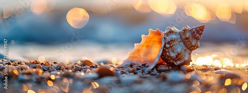 Beautiful seashells on the seashore. selective focus. Generative AI,