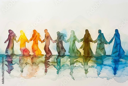 Christian Disciples Unity: Watercolor Silhouette Spiritual Journey
