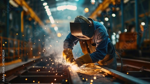 Welder working on an industrial plant or factory welding technological process