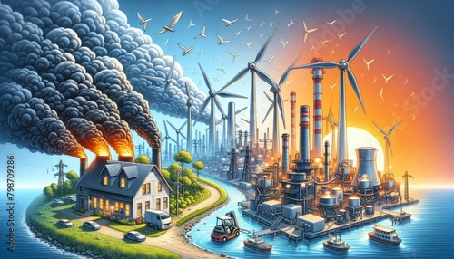 Ecological disaster concept, environmental pollution, climate change, global warming due to CO2 emissions, waste disposal