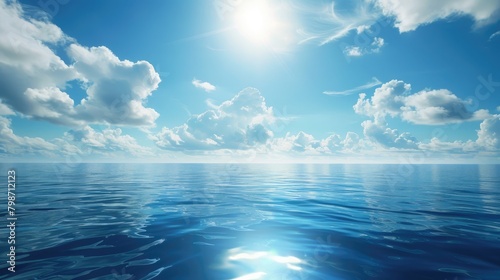 Sunny sky and calm sea in a blue ocean