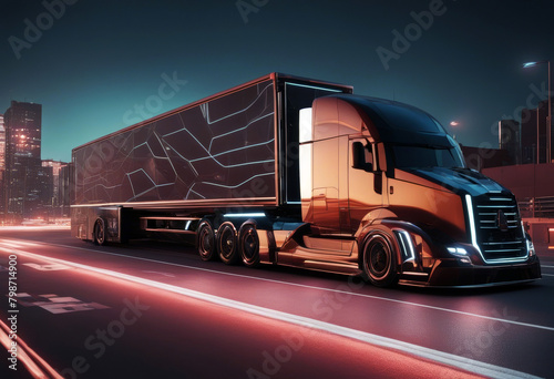 truck futuristic scene illustration trailer intersection wireframe generated ai cargo freight transport transportation concept logistic heavy light modern technology