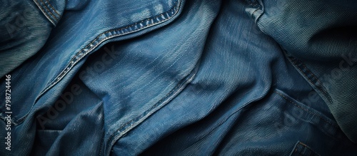 Jeans dark blue wrinkled cloth fabric surface textured background