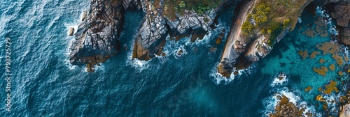 aerial view of cliff near to coastline. top view from drone.
