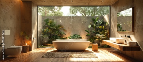 modern bathroom with bathtub as part of it