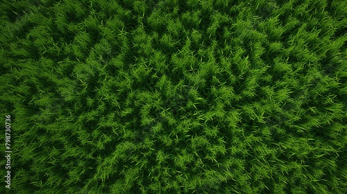 An aerial view of a lush green field of grass.