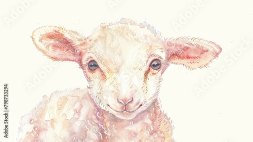 Whimsical Watercolor of a Cute Baby Lamb at Play