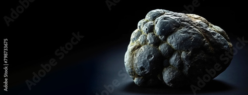 Kidwellite is a rare precious natural stone on a black background. AI generated. Header banner mockup with space.