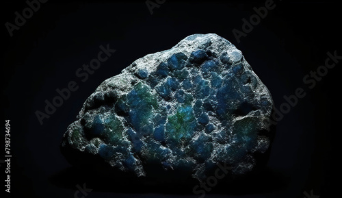 Plancheite is a rare precious natural stone on a black background. AI generated. Header banner mockup with space.