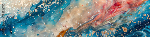 Topaz cascade marble ink pouring down a vast abstract scene, shimmering with scattered glitters.