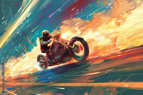 An energetic and colorful illustration of sidecar motorcycle racing, full of motion and excitement, ideal for motorsport themes